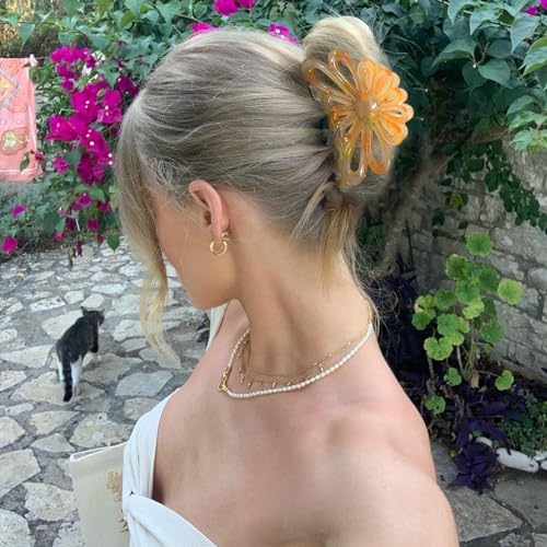 Flower Hair Claw Clips for Women/Girls, 3PCS 3.1" Big Cute Clips for Thick/Thin Fine Hair, Nonslip Strong Hold Hair Styling Accessories (A-colorful)