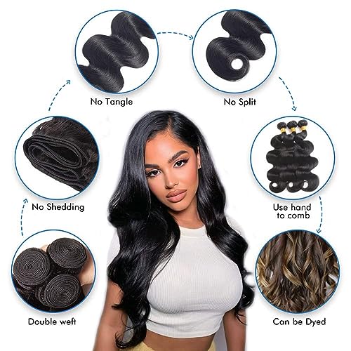 Aomllute 12A Body Wave Human Hair Bundles 22 24 26 Inch 3 Bundles Human Hair Body Wave Bundles 100% Unprocessed Raw Brazilian Virgin Weave Bundles Human Hair Natural Black Color