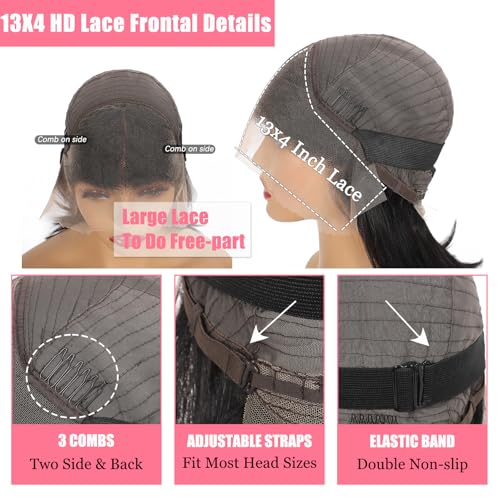 Bob Wigs Human Hair 13x4 HD Transparent Lace Front Wigs for Black Women Glueless Straight Bob Wigs 180% Density Frontal Human Hair Bob Pre Plucked Pre Cut Natural Hairline 16 Inch