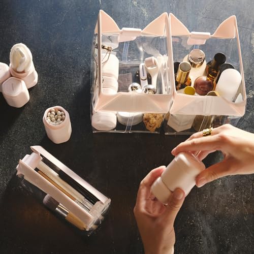 Cadence Travel Containers - Full Skincare Set - Magnetic Containers with Lids,Carry On Travel Essentials For Women/Men - 2 Small (0.56oz), 4 Medium Capsules (1.32oz), & Extender (1.43oz) - Sand