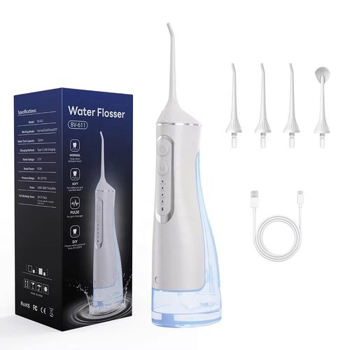 AURAVO Portable Cordless Water Flosser – 320ml Oral Irrigator for Teeth Cleaning | USB Rechargeable, IPX7 Waterproof, 1400–1800 Pulses/Min | Travel-Friendly Dental Floss Device for Braces & Gums