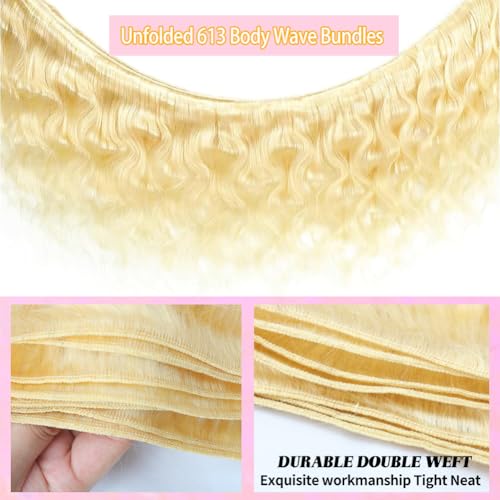 613 Bundles Human Hair Body Wave Blonde Bundles Human Hair 30 Inch 100% Unprocessed 12A Brazilian Virgin Raw Weave Bundles Human hair Blonde Bundle Body Wave Extensions for Women