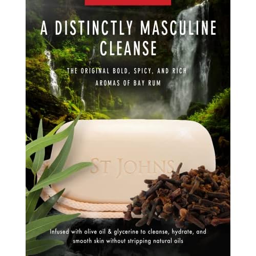 St. John Bay Rum Soap On A Rope | USA Made, Triple-milled Mens Soap Bar | Hydrating Bar Soap for Men with Olive Oil & Glycerine | Luxury Body Soap Bar for men | (7 oz Bar- 3 Pack)
