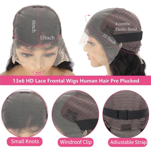 Body Wave 13x6 Lace Front Wigs Human Hair 200% Density HD Lace Frontal Wigs Human Hair Glueless Wigs Human Hair Pre Plucked with Baby Hair 26 Inch