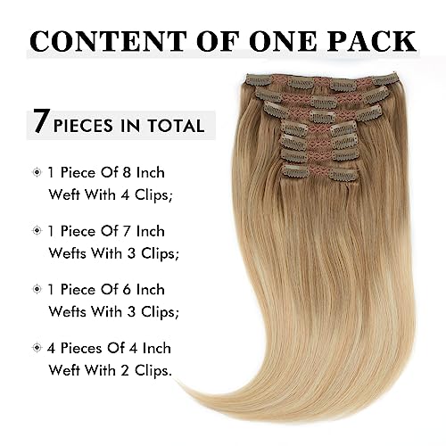 Sixstarhair Remy Hair Extensions Clip in Human Hair Balayage Hair Clip Extensions Balayage Ash Brown Fading to Dirty Blonde and Ash Blonde 140g Full Pack [B8-18-60# 20inch]