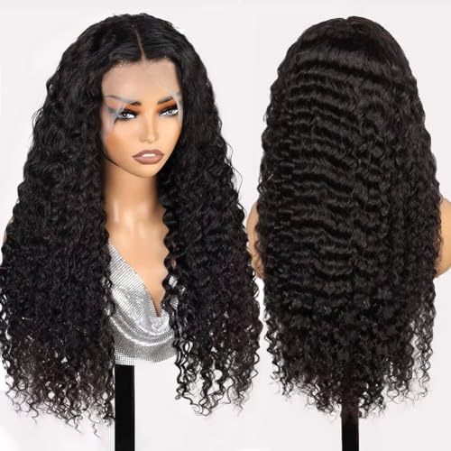 Sweetie 30 Inch Deep Wave Lace Front Wigs Human Hair 210% Density 13x4 HD Transparent Lace Frontal Wigs Deep Curly Human Hair Wig for Women 12A Deep Curly Wigs Human Hair Pre Plucked with Baby Hair