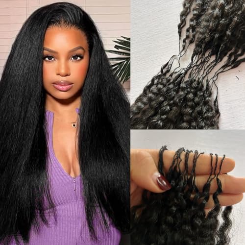 Knotless Pre-Separated Crochet Hair Extensions Kinky Straight 100% Human Hair Feather Crochet Braid Hair Extensions Natural Color 20Inch 120g