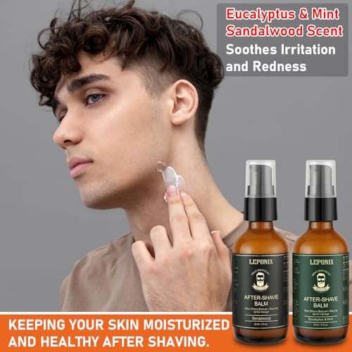 After Shave Balm for Men, Luxury After Shave Lotion for Mens Skin Care with Eucalyptus & Mint/Sandalwood - Cooling, Hydrating and Razor Bump Relief, Post Shave Balm Perfection for Soothe Skin