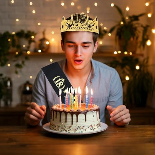 CIEHER Birthday King Crown & Birthday King Sash for Men Boys (18th Birthday)
