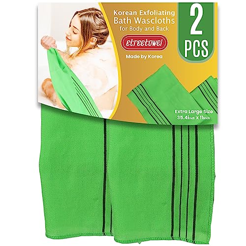 Extra Large Size 35.4" x 11" (2 PCs) Korean Asian Exfoliating Bath Washcloths Mitt Scrub for Body and Back washcloth Glove Viscose Rayon Towel for Soft Skin