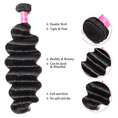Nadula Brazilian Loose Deep Wave Hair 3 Bundles Human Hair, Unprocessed Virgin Loose Deep Hair Weave Extension Natural Color (16 18 20)