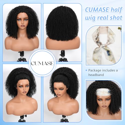 24 Inch Kinky Curly Half Wig Human Hair 200 Density 3 In 1 Seamless Flip Over Half Wig Beginner Friendly Glueless Drawstring Headband Wig for Women