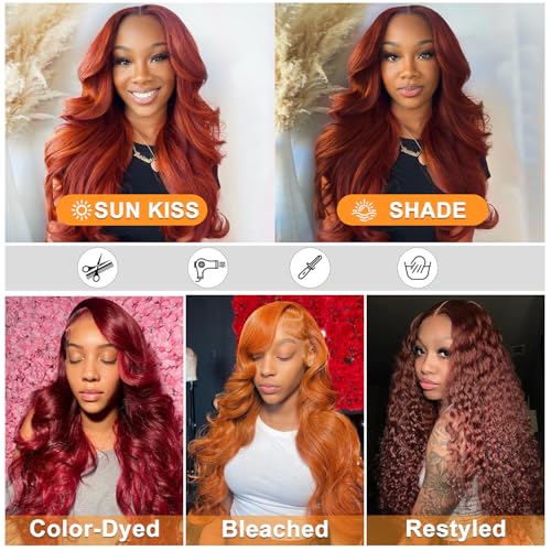 30 Inch Reddish Brown Lace Front Wigs Human Hair 13x6 Body Wave Lace Front Wig 180% Density #33 Glueless Wigs Human Hair with Baby Hair Pre Plucked