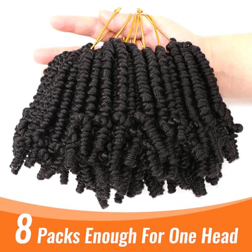 8 Packs Short Spring Twist Crochet Hair 4Inch Pretwisted Passion Twist Crochet Hair Curly Pre Looped Crochet Braids Hair Bomb Twist Kids Crochet Hair for Black Women (4 Inch, 1B#)