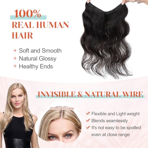 Benehair Halo Hair Extensions - Real Human Hair, Wavy & Curly Styles, 100% Human Hair, Natural Black, 55g/12inch