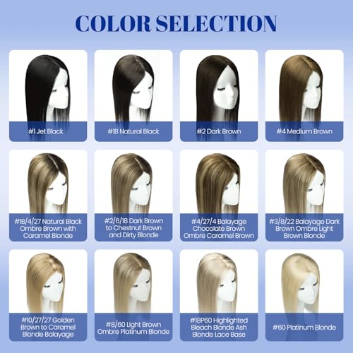 WORLDSTAR Hair Topper for Women Real Human Hair No Bangs 360¡Æ3D Coverage 6 * 7 Inch Base 14 Inch 65g #60 Platinum Blonde Hair Topper for Women with Thinning or Grey Roots (tp#60-14