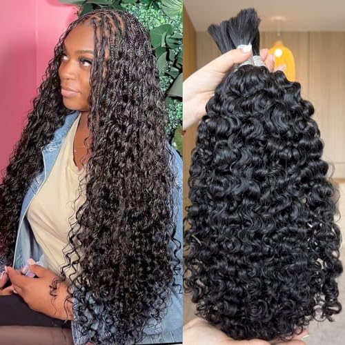 Lemoda Boho Bulk Human Braiding Hair Burmese Curly Human Hair Extensions For Daughter/Friend/Kids Bohemian Knotless Braids No Weft 100% Virgin Human Hair 18 18 18Inch 3Bundles/Lot