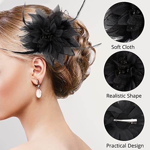 Sibba Flower Hats Clips Hairpin Barrettes Rose Hair Dress Accessories Black Pin Floral Feather Women Girls Dresses For Travel Wedding Prom Party (Flower Stamens Style)