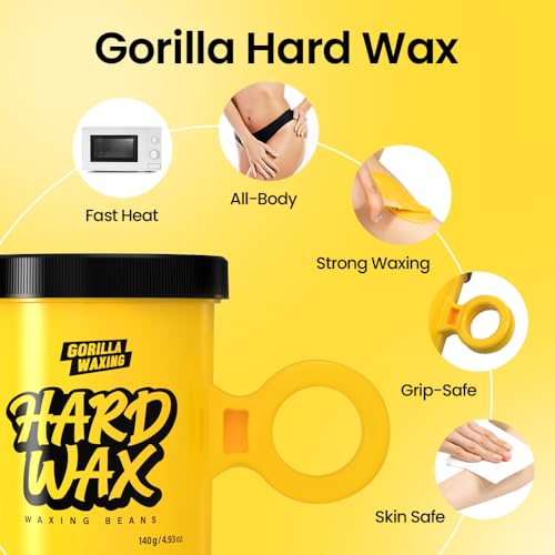 Gorilla Waxing Korean Microwave Hard Wax Beads, Stripless and Tweezeless, Microwaveable Reusable Cups, Gentle on Sensitive Skin, Face, Legs, Bikini Line and Full Body Use, Korean Skin Care, 4.9 oz x 2