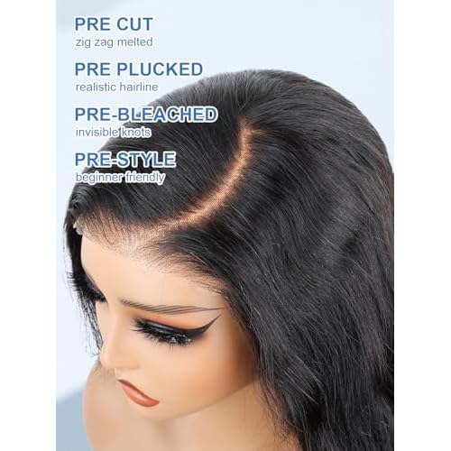 22 Inch Side Part Body Wave 7X5 Wear and Go Glueless Wigs Human Hair Pre Plucked Pre Cut Pre Bleached Knots HD Lace Front Wigs for Black Women Glueless Wig 180% Density