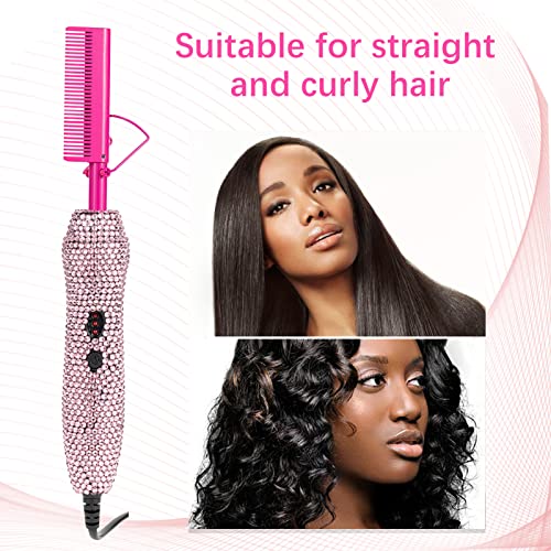 Deluxe Electric Hair Straightener and Curling Comb for Natural Hair and Wigs, 450¡ÆF Heat Pressing Comb with Anti-Scald Case (Pink)
