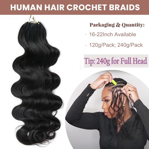 Body Wave Feather Crochet Human Hair Extensions Pre Looped Hair Extensions Body Wave Knotless Soft Pre-Separated Crochet Human Hair Natural Color 18inch 120g