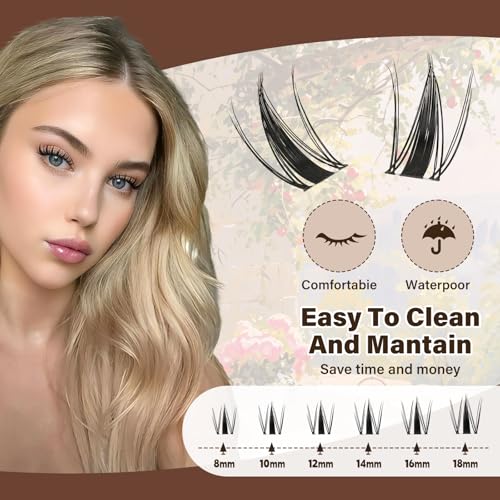 JMS&JMS Lash Clusters 144 Pcs Natural Cluster Lashes Invisible Band Manga Lashes Super Thin Band Reusable Soft & Comfortable(Fairy,8-18mix)