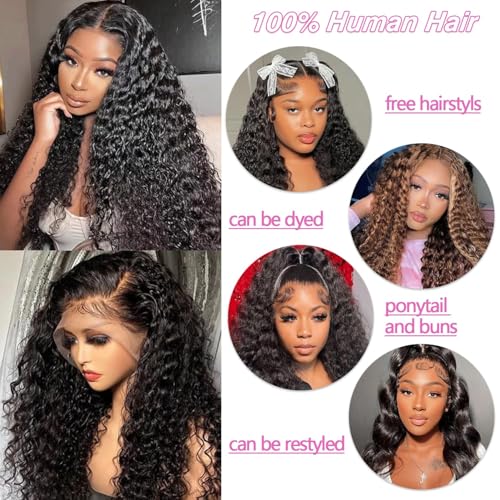 26 Inch Water Wave Lace Front Wigs Human Hair 13x6 HD Lace Frontal Wigs Pre Plcked Deep Part Curly Wig for Women 200% Density Water Wave Lace Front Wigs With Baby Hair