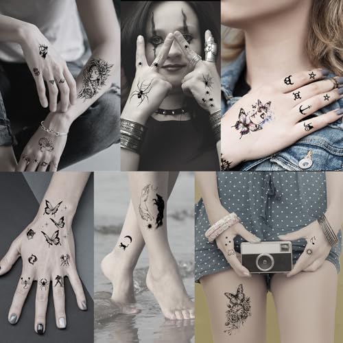 102 Sheets Halloween Tiny Temporary Tattoos Stickers, Fake Tattoos That Look Real And Last Long, Halloween Include Black Scary Wolf Lion Tiger Skeleton Skull Tattoos