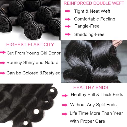 16A Human Hair Bundles 14 16 18 20 Inch Body Wave 400g Unprocessed Brazilian Virgin Hair 4 Bundles Deals Human Hair Extensions Quick Weave Human Hair Natural Black Color
