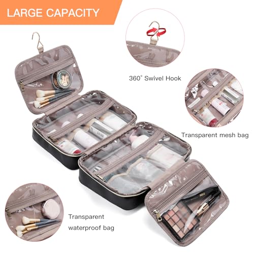Telena Travel Toiletry Bag for Women with Hanging Hook, Water-resistant Cosmetic Bag Travel Organizer for Accessories, Toiletries, Shampoo