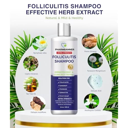 Anti-Fungal Shampoo for Folliculitis, Seborrheic Dermatitis, Scalp Psoriasis - Relieves Itchy & Dry Scalp