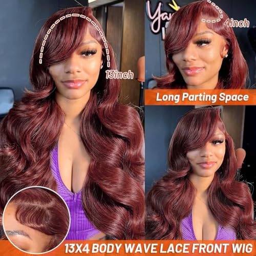 Reddish Brown Lace Front Wigs Human Hair 13x4 HD Body Wave Lace Front Wig Pre Plucked 180 Density Lace Frontal Wigs 33# Color Brown Auburn Human Hair Wig for Women 26 Inch