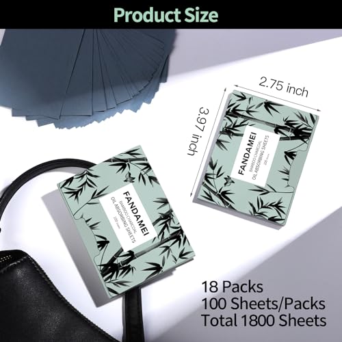 FANDAMEI 1800 Counts Oil Blotting Sheets For Face, Oil Blotting Papers For Face, Blotting Paper for Oily Skin, Oil Absorbing Sheets, Oil Control Film, Oil Absorbing Tissues