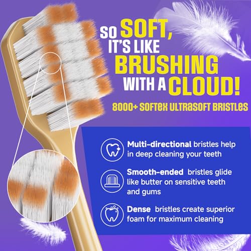 Extra Soft Toothbrush for Sensitive TeethWith £¬10000 Bristles Nano Toothbrush Soft Bristles for Sensitive & Receding Gums, Perfect for Whiter Teeth, 6 Pack