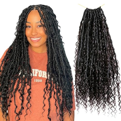 Boho Locs Crochet Braids Pre Looped With Human Hair Extensions Curly Ends Deep Wave Goddess Soft Locs Box Knotless Braids Hair Synthetic Dreadlocks Braiding for Women CHARMING YOU 18 Inch 48Strands