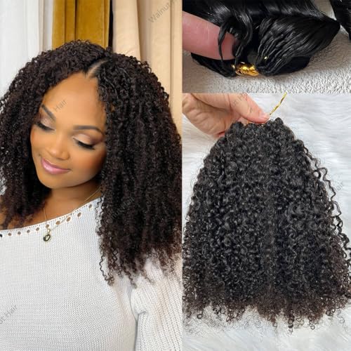 Knotless Pre Separated Crochet Human Hair Extensions Afro Kinky Curly Mongolian Virgin Braiding Hair Invisible Pre Looped Feather Braids Bundles For Black Women Walnut Hair 18inch 120g