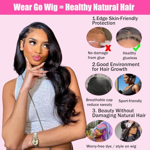 5x5 HD Lace Closure Glueless Wigs Human Hair Pre Plucked Pre Cut Brazilian Virgin Body Wave Glueless Lace Front Wigs HD Lace Wigs Human Hair 180% Density Closure Wig for Women (32 inch)