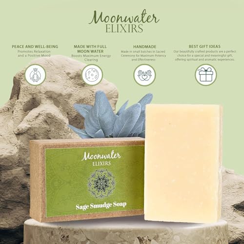 Moonwater Elixirs Smudge Spray Bundle - White Sage Smudge Spray and Sage Soap for Cleansing Negativity, Smokeless Smudging Kit to Support Positive Aura, and Cleansing Negative Energy-8oz