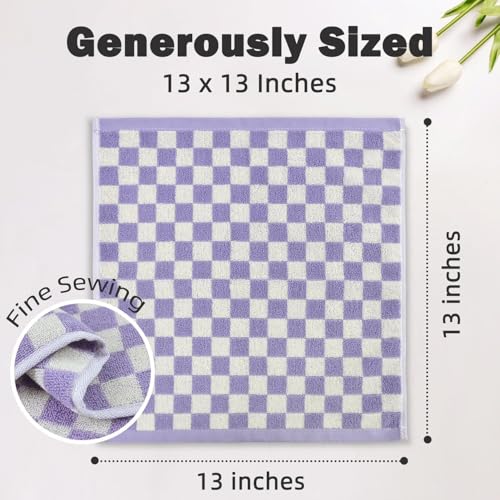 Jacquotha Wash Cloths Checkered 4 Pack 4 Colors - Cotton Washcloths for Face Body, 13 x 13 Inches Daily Cleansing Kitchen Towels