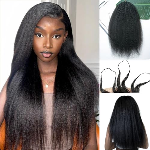 Kinky Straight Feather Crochet Hair Extensions Pre Looped Crochet Human Hair Curly For Black Women Pre Separated Knotless Crochet Hair 20Inch 120g