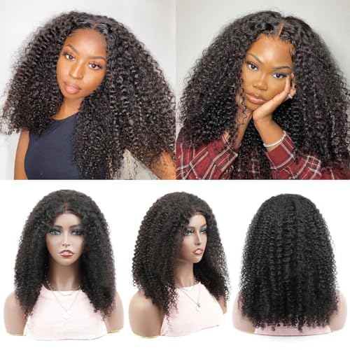 FQ Glueless Wigs Human Hair Wear and Go Kinky Curly 4x4 Lace Front Wigs Human Hair 28inch Glueless Wig for Beginners Curly Closure Wigs Human Hair for Women Ready to Wear No Glue