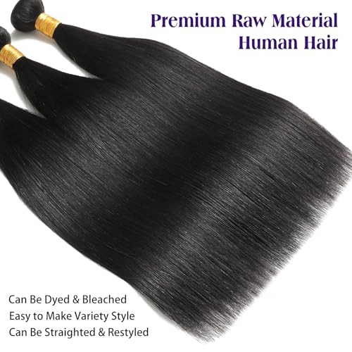 Raw Human Hair Bundles Straight Weave Bundles Human Hair 24 26 28 Inch Long Straight Virgin Hair Soft Silky Glossy Brazilian Remy Bundle Weft Human Hair Extensions
