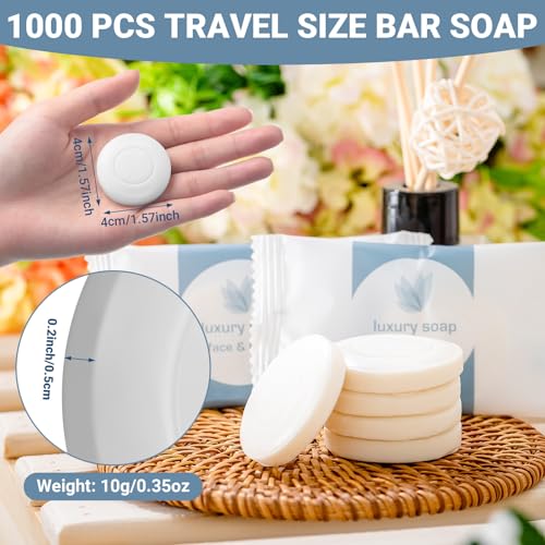 Kacctyen 1000 Pcs 0.35oz Mini Bar Soap Bulk Individually Wrapped Bulk Hand Hotel Soap Bars Travel Size Toiletries for Guest Hotel Bathroom Vacation Rentals
