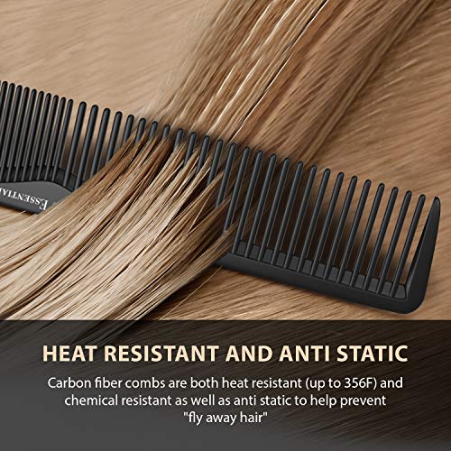 Hair Cutting Comb (5 Pack) - Professional 8.75¡± Black Carbon Fiber Anti Static Chemical And Heat Resistant Hair Combs For All Hair Types For Men and Women - By Bardeau Essentials