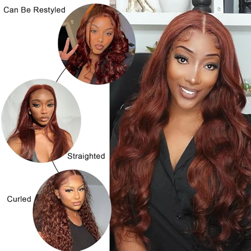 Loose Deep Wave Bundles Human Hair with Closure 12a Reddish Brown Human Hair Bundles with 4¡¿4 Closure Copper Red Wavy Hair Bundle (Loose Deep Wave16 18 20 with16 free)