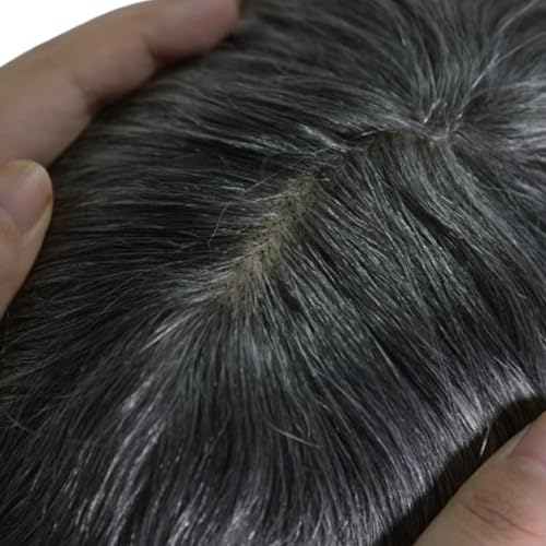Durable Hair System for Men French Lace Front Fine Mono and Skin PU Around Mens Toupee Human Hair Pieces Natural Hairline Hair Replacement for Men 8x10INCH 1B Black with 50% White hair