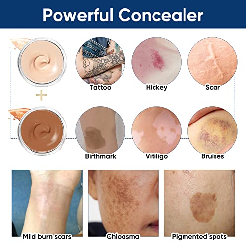 2 Colors Tattoo Cover Up Makeup Waterproof, Sweatproof Tattoo Cover Up Concealer, Long-Lasting for Tattoos, Scars, Spots & Vitiligo, Invisible Skin Concealer