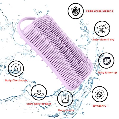 2PCS Silicone Body Scrubber, Loofah for Women, Gentle Exfoliating Shower Cleaner Bath Brush, Rubber Body Wash Deep Cleaning & Exfoliator & Massage, Travel-Friendly for Bathroom