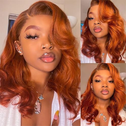 20 Inch Ginger Orange Lace Front Wigs Human Hair 13x4 Body Wave HD Lace Frontal Glueless Human Hair Pre Plucked Hairline Brazilian Colored Wig 180% Density